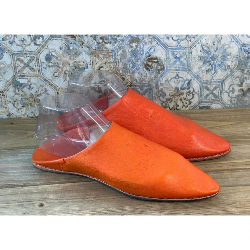 Es Saadi Moroccan Babouche Leather Mules Slides Mens 8 Orange Excellent